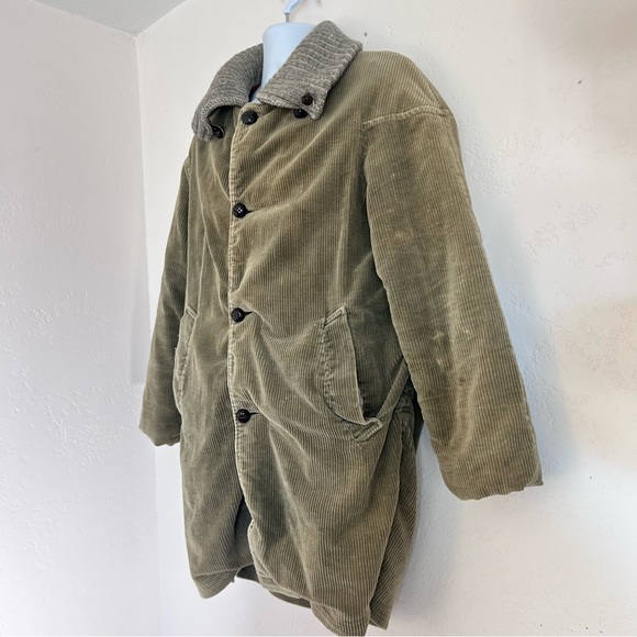 LAND-Y-LAZE Vtg 50-60s Wide Wale Corduroy Barn Coat Plaid Blanket Lined Mens M - Picture 6 of 13
